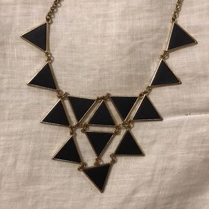 Black Leather and Gold Triangle Necklace